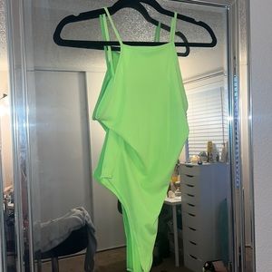 Neon green halter top bodysuit